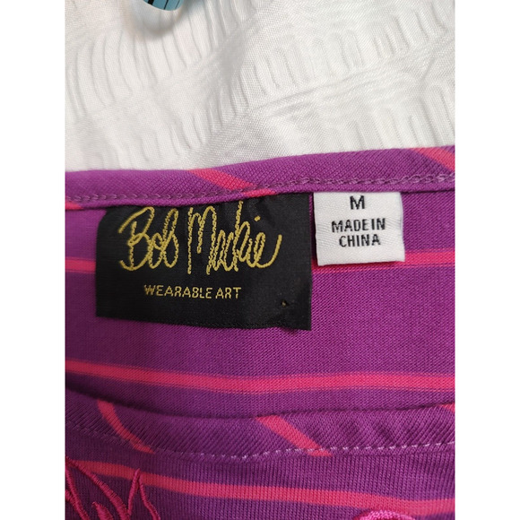 Bob Mackie Wearable Art Women's Purple Pink Stripped Tunic Pullover Size Medium - Picture 4 of 5